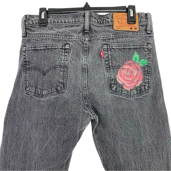 Levis Upcycled Jeans Waist 27 28 Womens Size Small Levi’s Patchwork Roses Retro - Picture 6 of 16